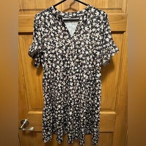 Floral Black and White Midi Dress